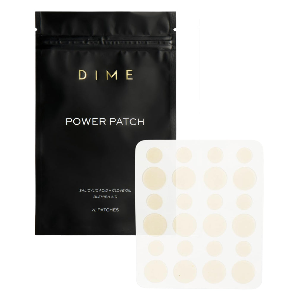 DIME Beauty Power Patch packshot shows 72-count box for blemish care.
