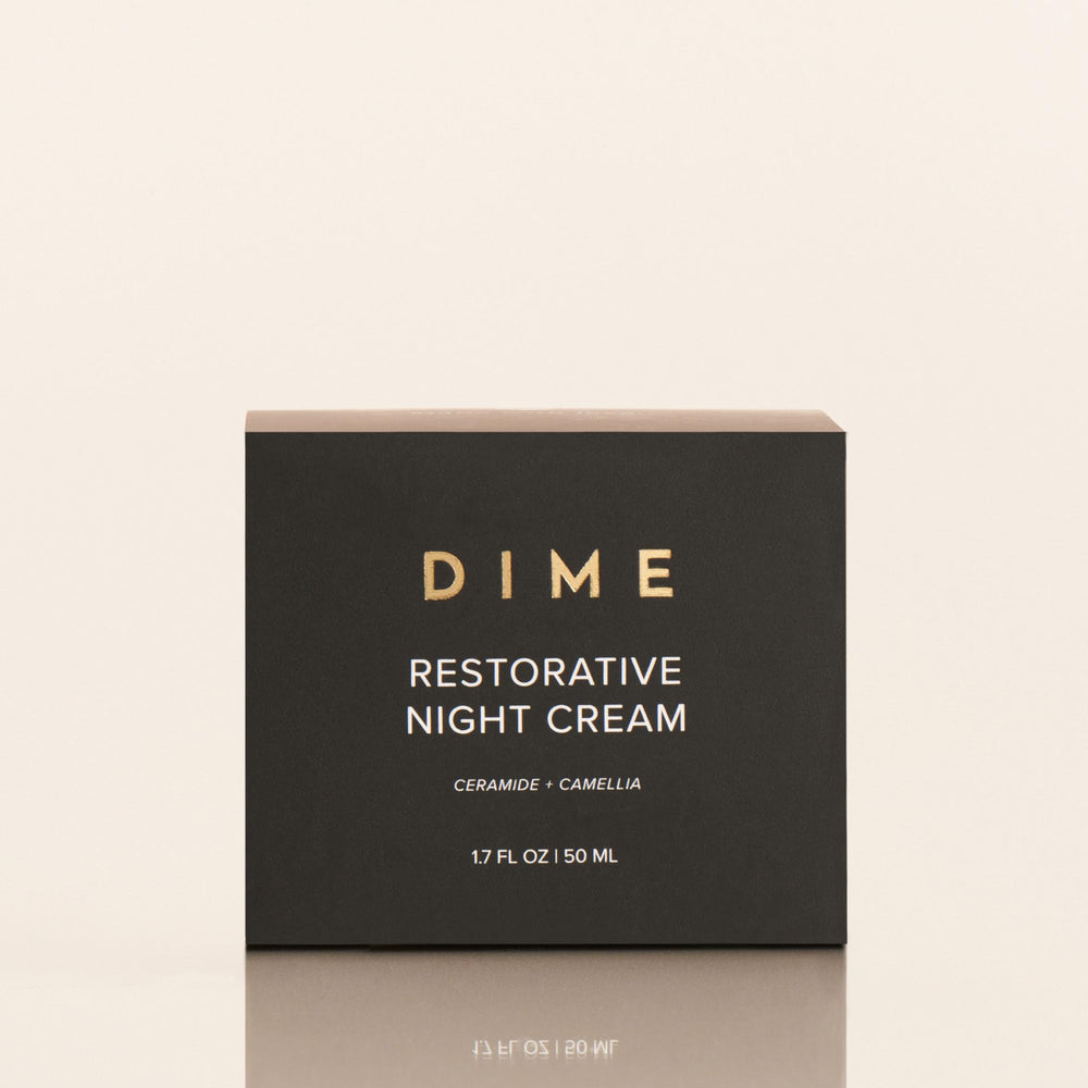 DIME Beauty Restorative Night Cream bedtime routine image invites nightly use.