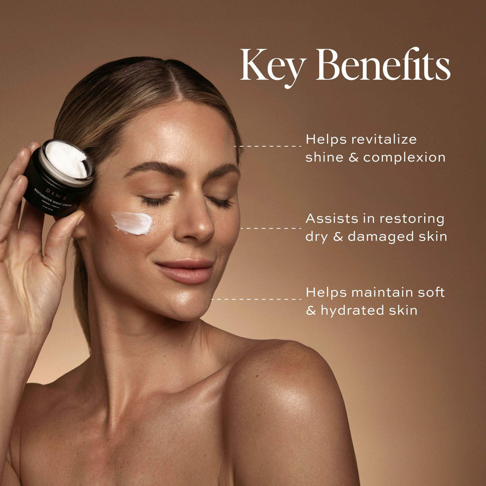 DIME Beauty Restorative Night Cream sea buckthorn ingredient closeup emphasizes antioxidant nourishment.