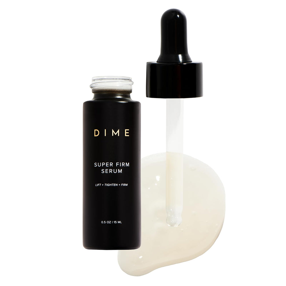 DIME Beauty Super Firm Serum bottle showing peptide rich formula for smoother skin