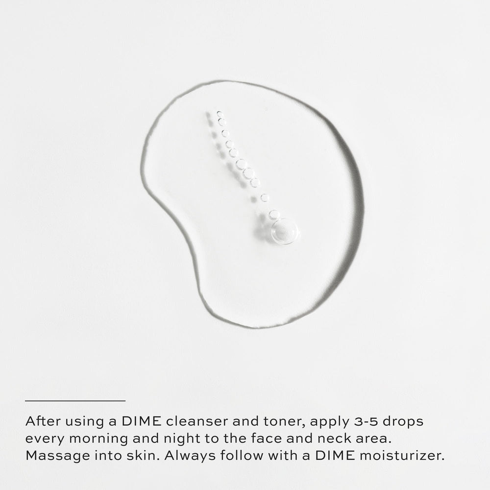 DIME Beauty TBT Serum being applied to face and neck for daily use.