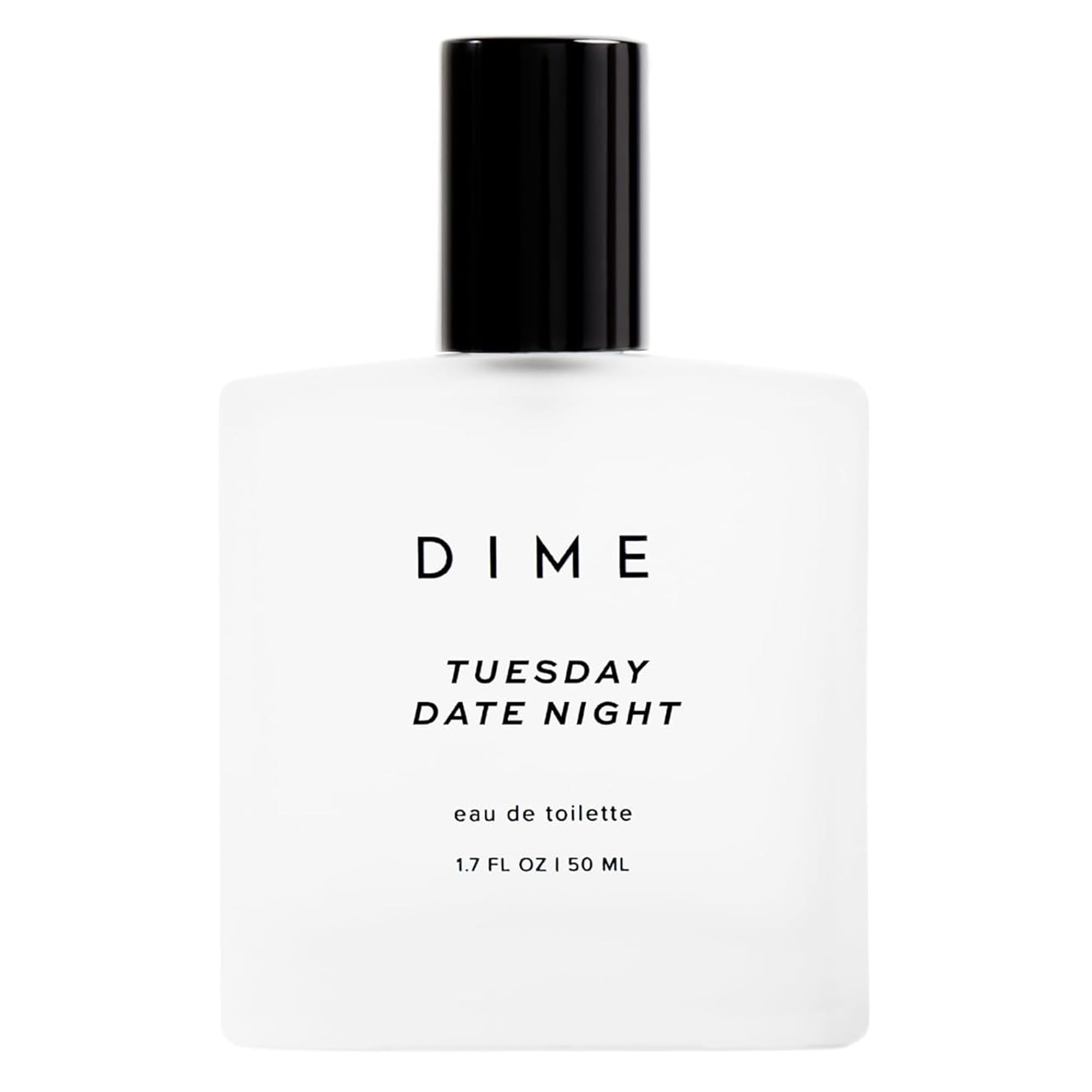 DIME Beauty Tuesday Date Night perfume bottle on a sleek vanity for an intimate evening.