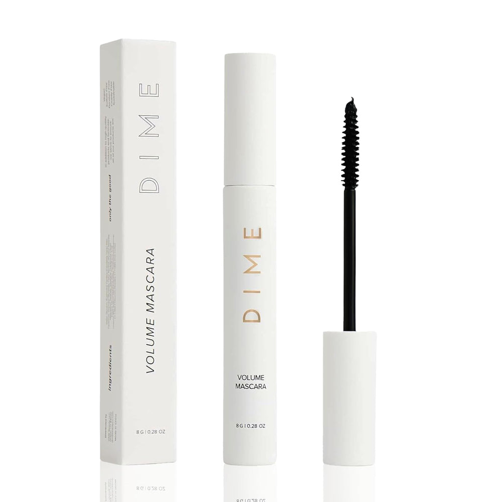 DIME Beauty Volume Mascara on lashes shows defined, fuller look.