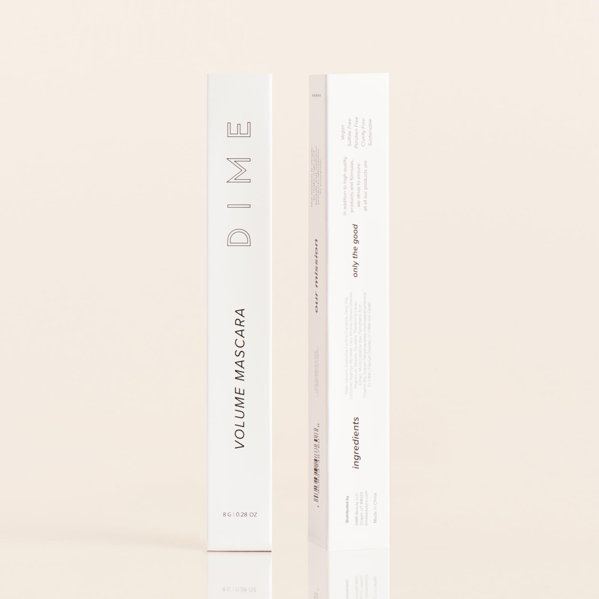 DIME Beauty Volume Mascara final look shows long, voluminous lashes.