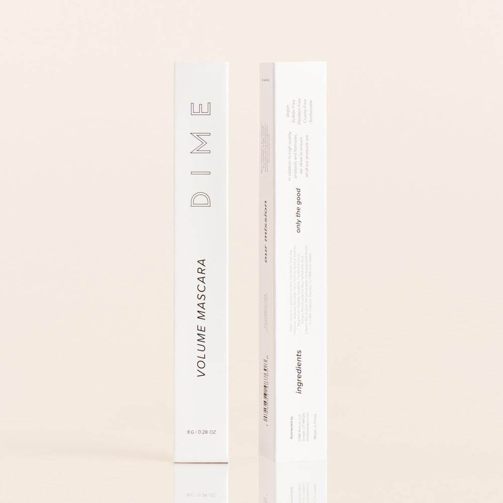 DIME Beauty Volume Mascara final look shows long, voluminous lashes.