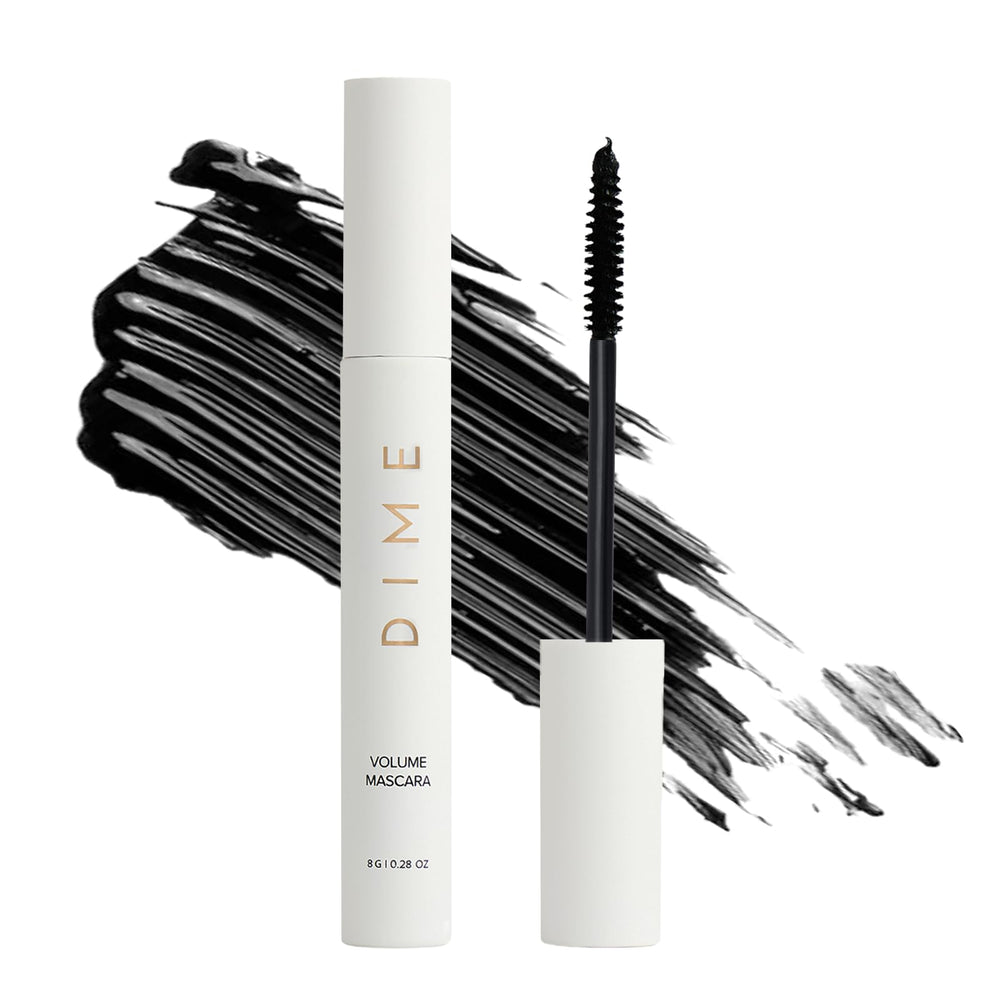 DIME Beauty Volume Mascara tube packaging highlights clean, travel-friendly design.