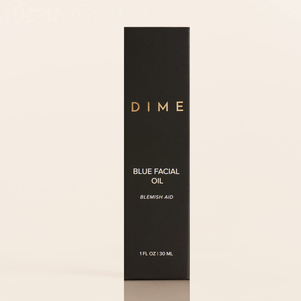DIME Blue Facial Oil on skin demonstrates lightweight hydration and glow