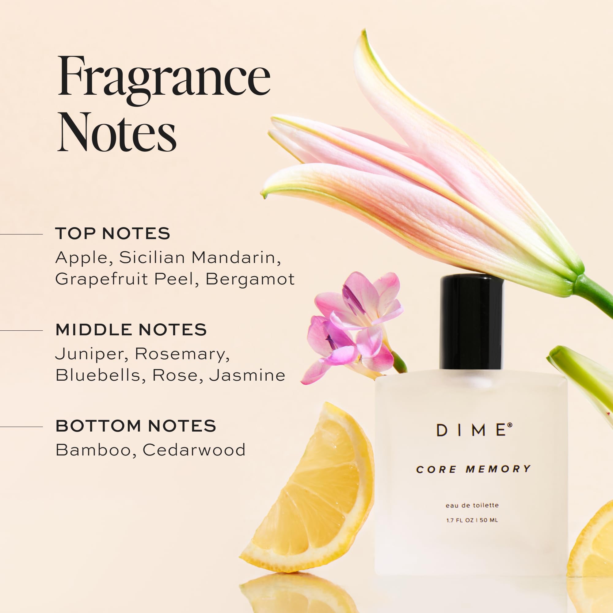 DIME Core Memory top notes with apple and mandarin for bright daytime freshness