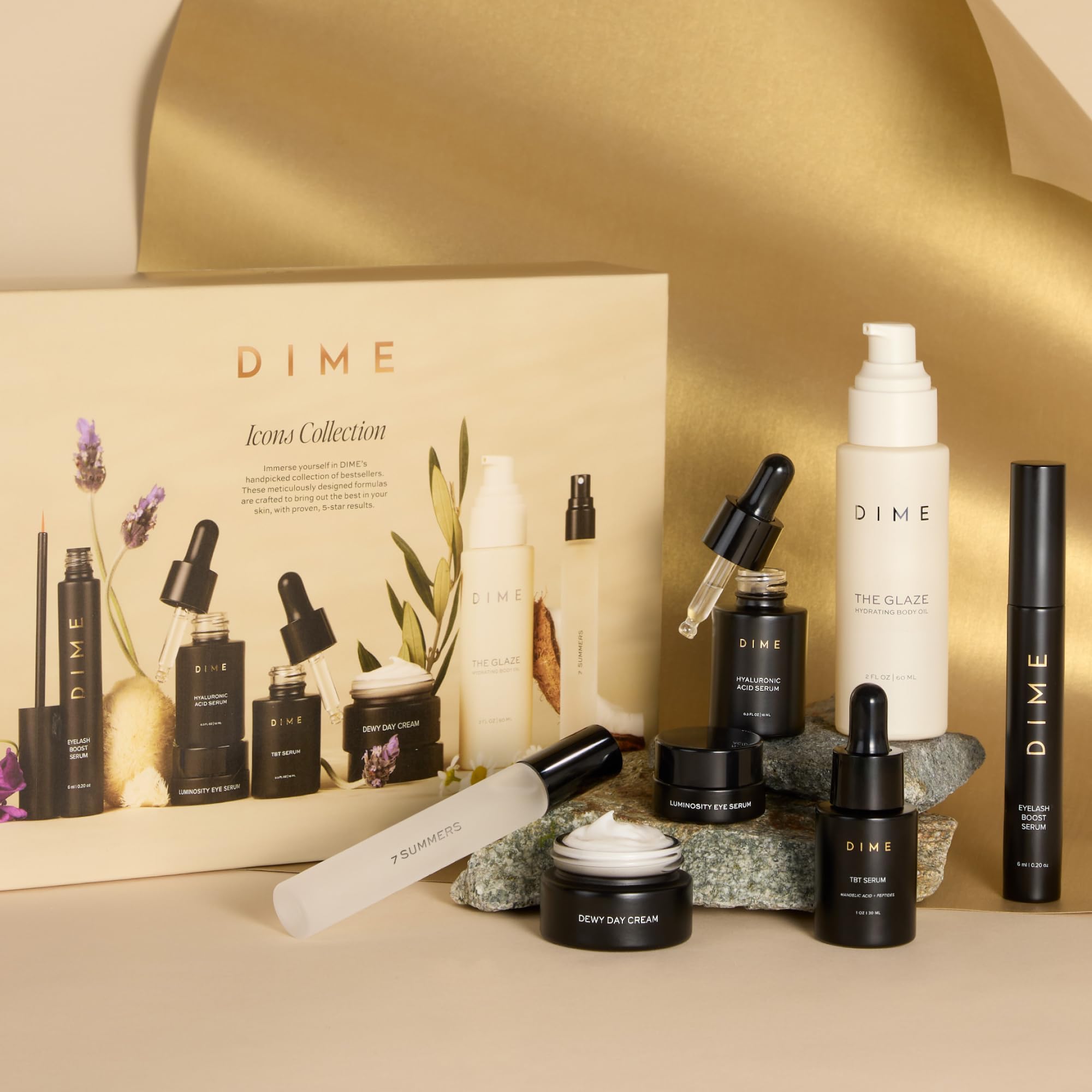 DIME Dewy Day Cream jar helps achieve a soft, dewy complexion.