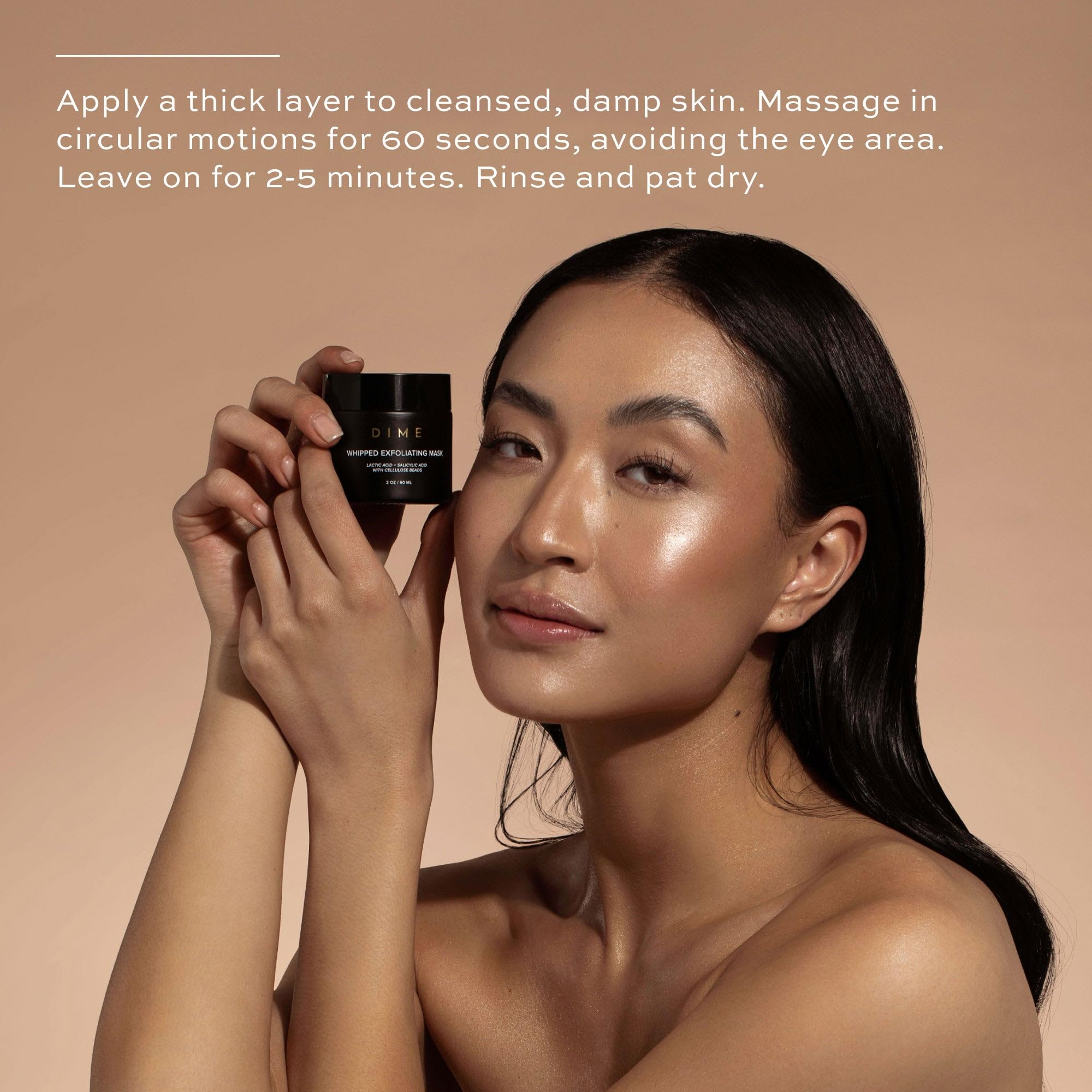 DIME leave-on 2-5 minutes step shows the mask before rinse