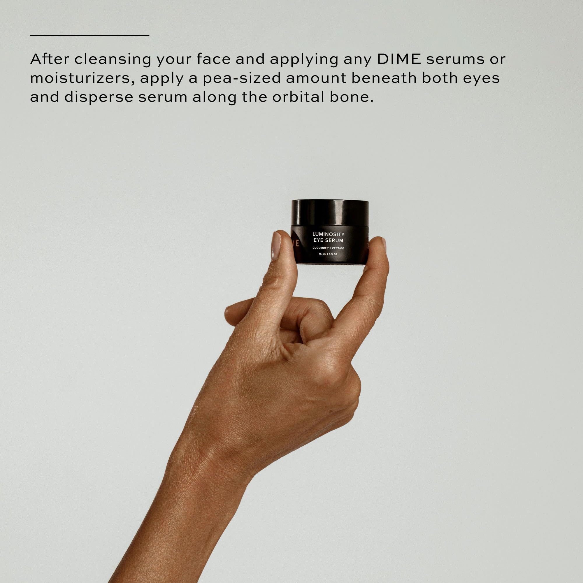 DIME Luminosity Eye Serum caffeine image suggesting energizing under-eye feel.