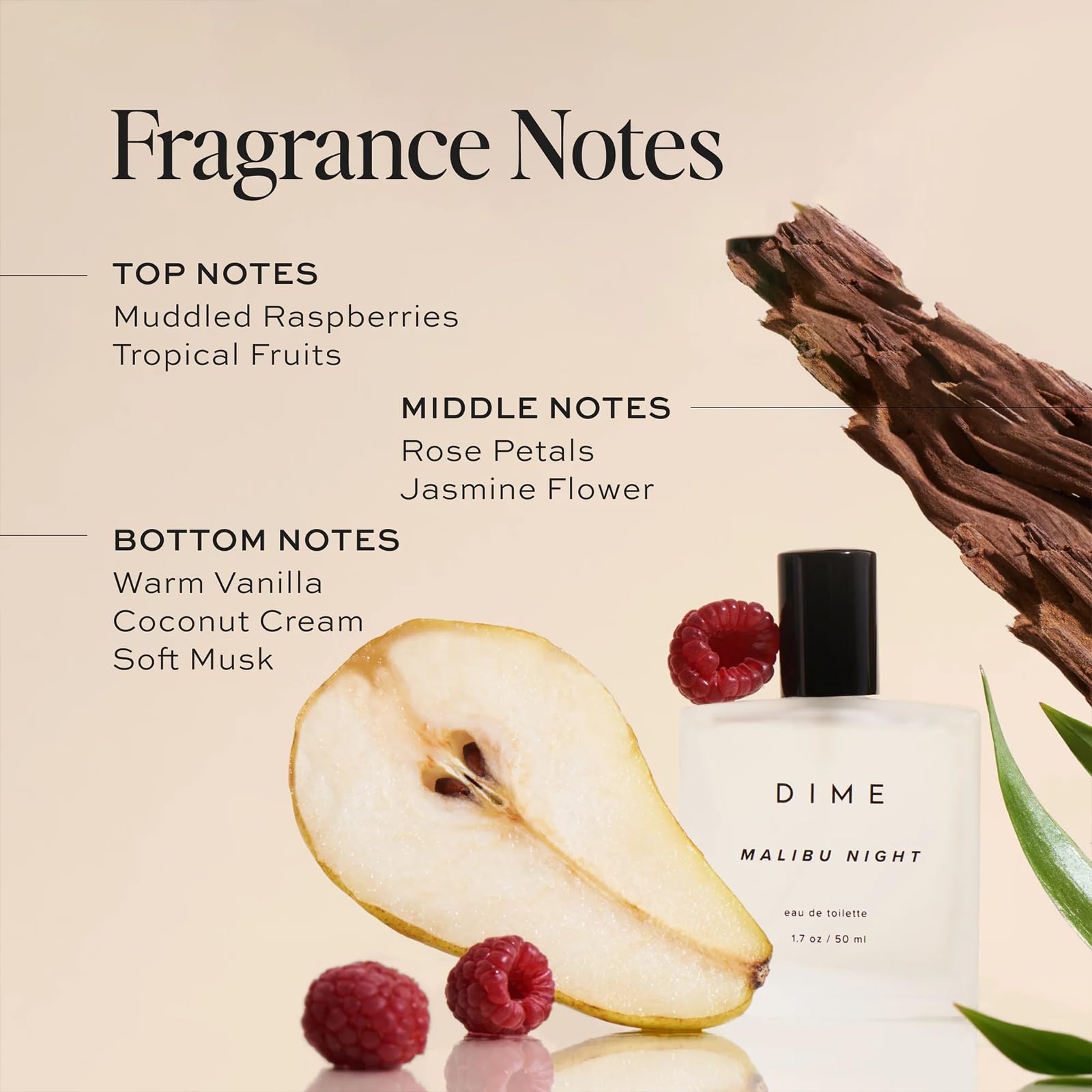DIME Malibu Night middle notes rose and jasmine form a delicate floral heart