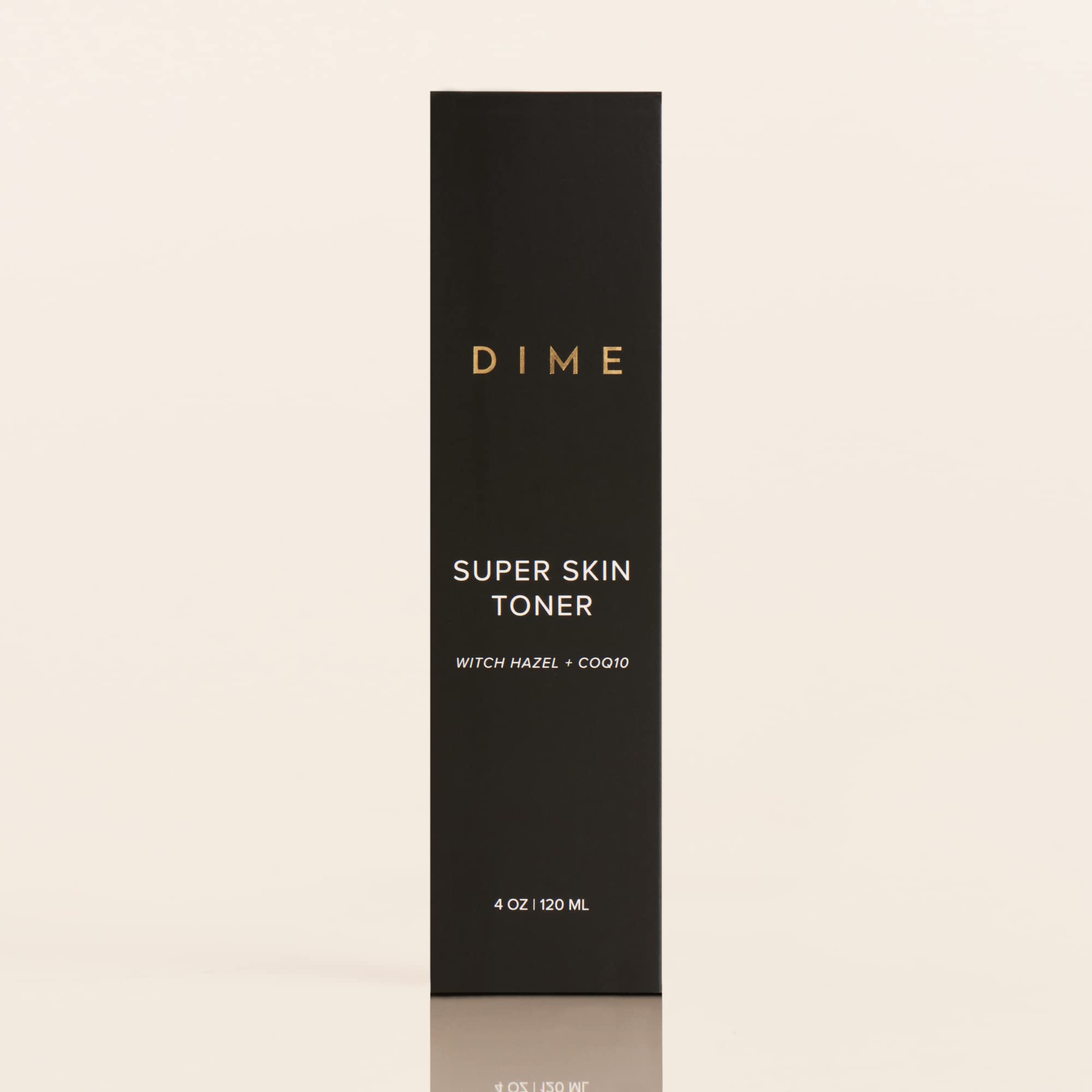 DIME Super Skin Toner packaging shows vegan and cruelty-free symbols.