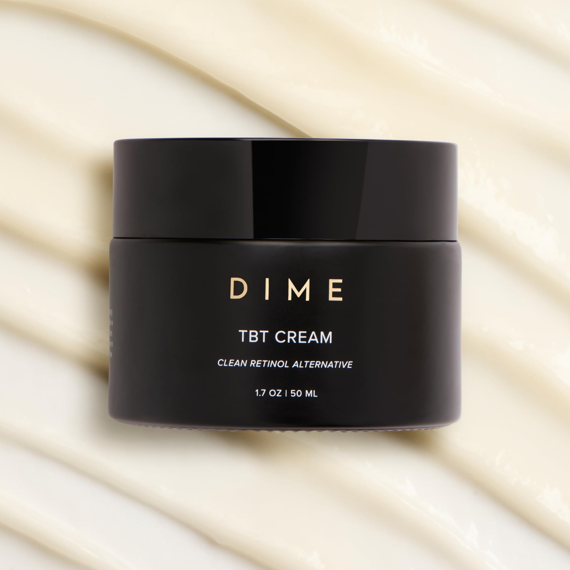 DIME TBT Cream label close-up with clean ingredients