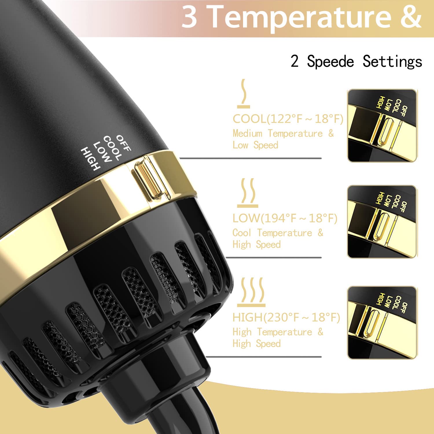 Dimecano 4-in-1 design for drying, straightening, curling, and volumizing.