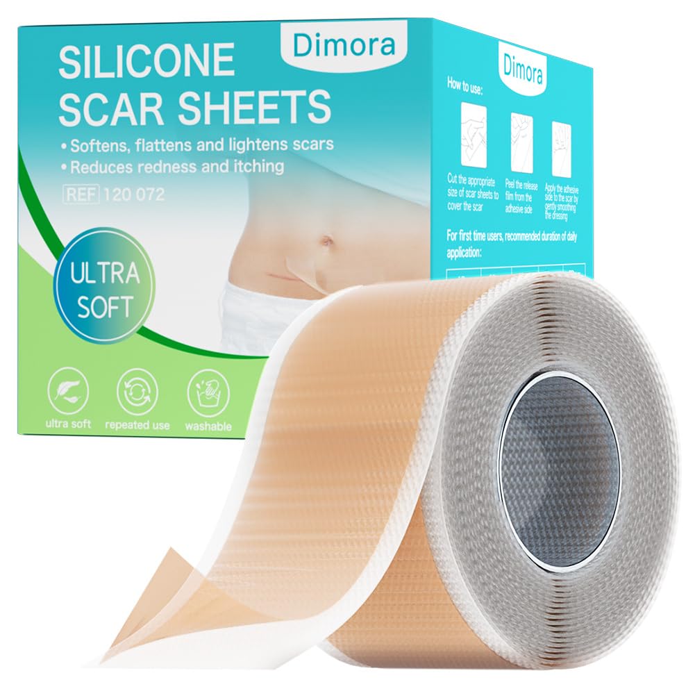 Dimora silicone scar sheets roll: flexible, long-lasting scar care for various sizes.