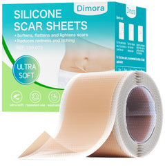 Dimora silicone scar sheets roll shown, flexible and skin-friendly for diverse scar types.