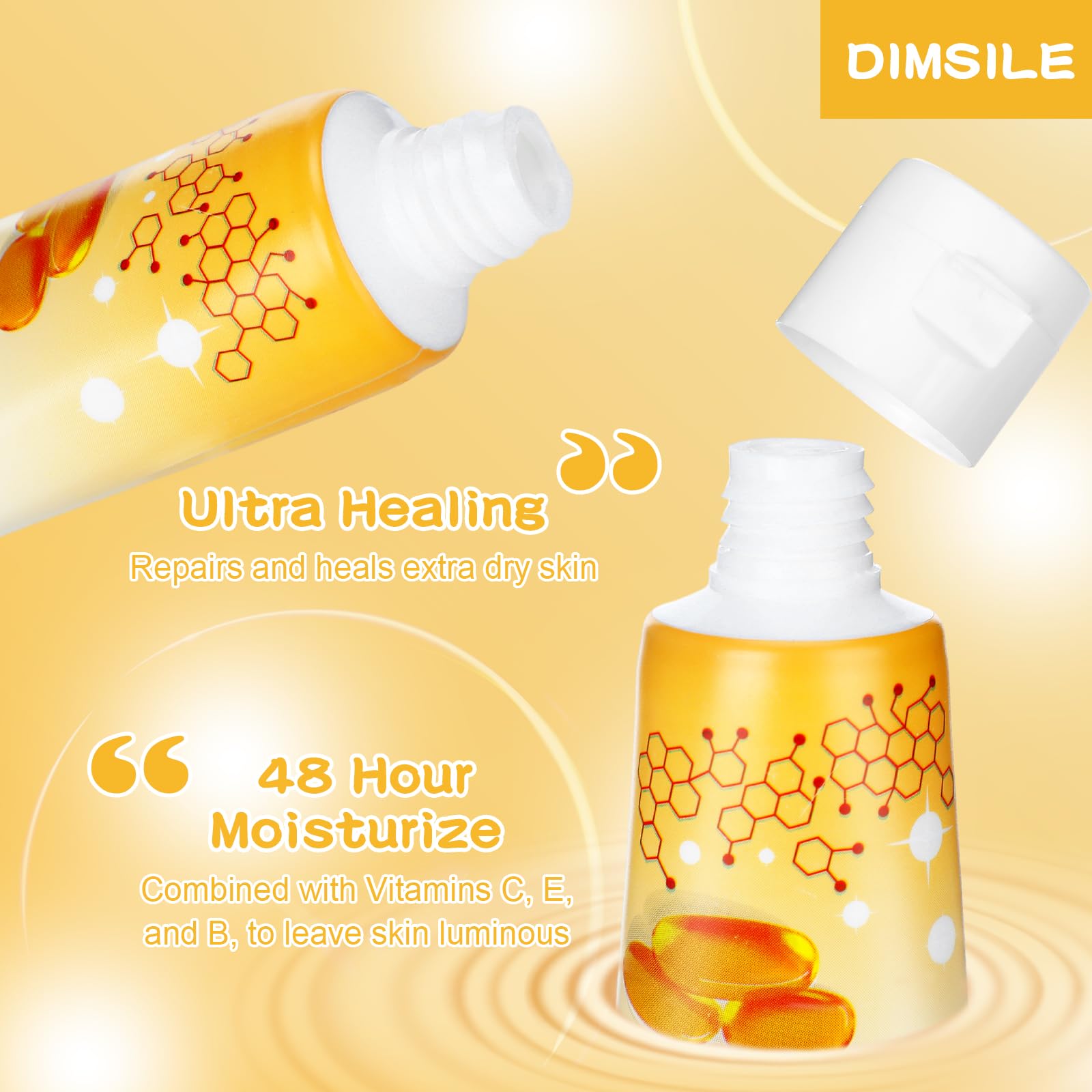 Dimsile 100-pack shot emphasizes versatile availability for hotels, gyms, and flights.