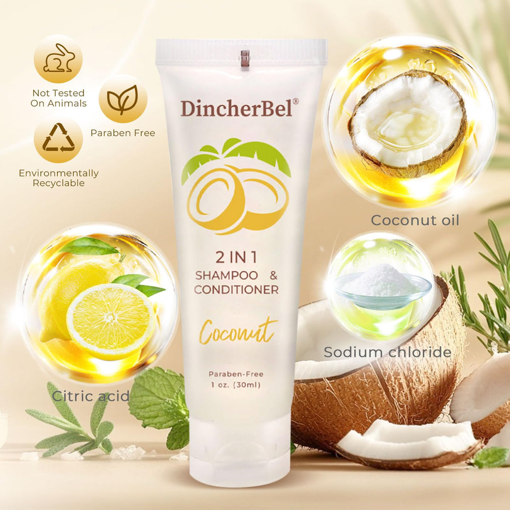 DincherBel 100-pack bulk toiletries with foil-sealed tubes for hygiene.