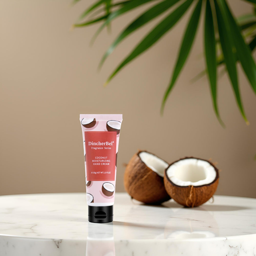 Bulk display of 100 coconut hand creams for daily moisturization.