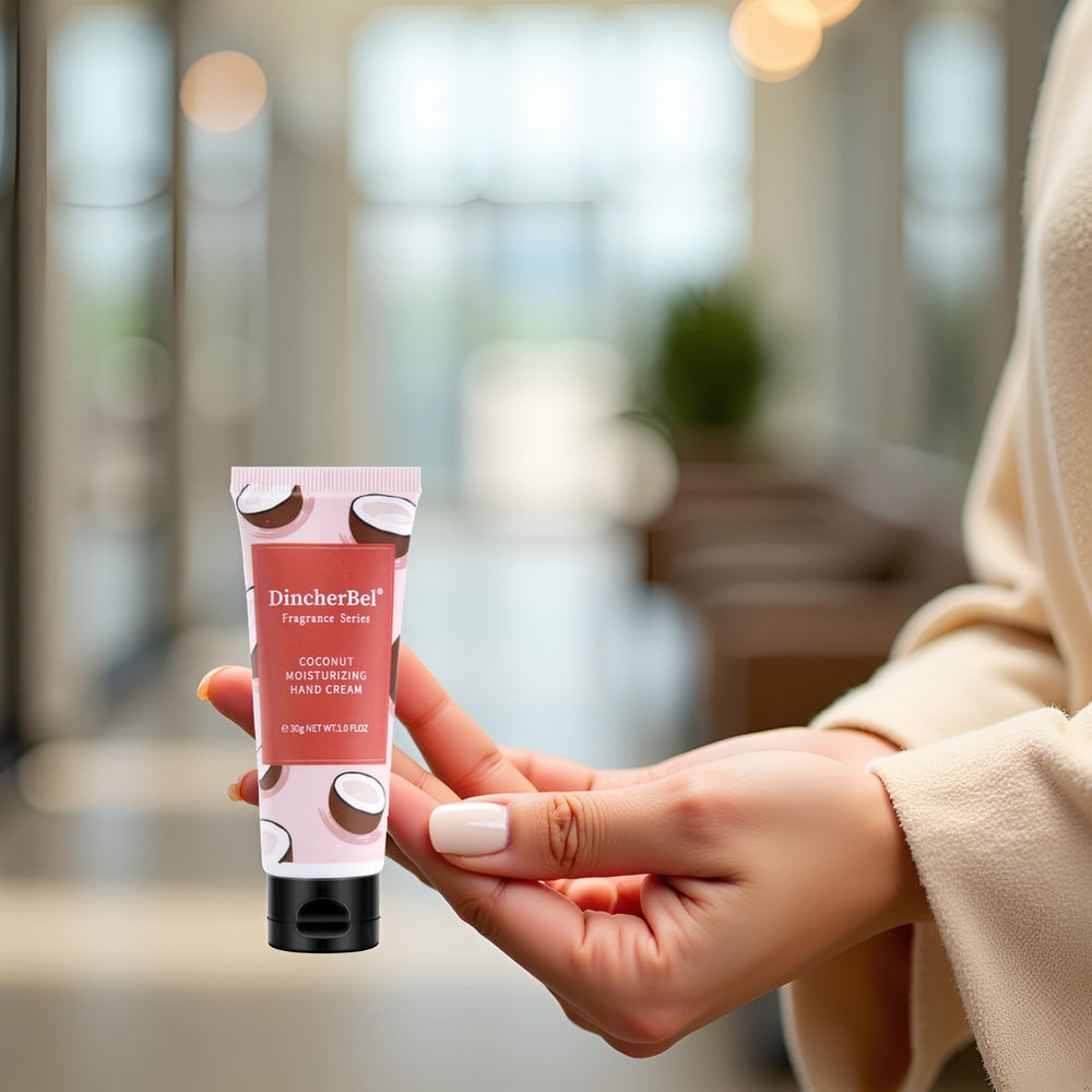 DincherBel coconut hand cream's non-greasy formula absorbs quickly.