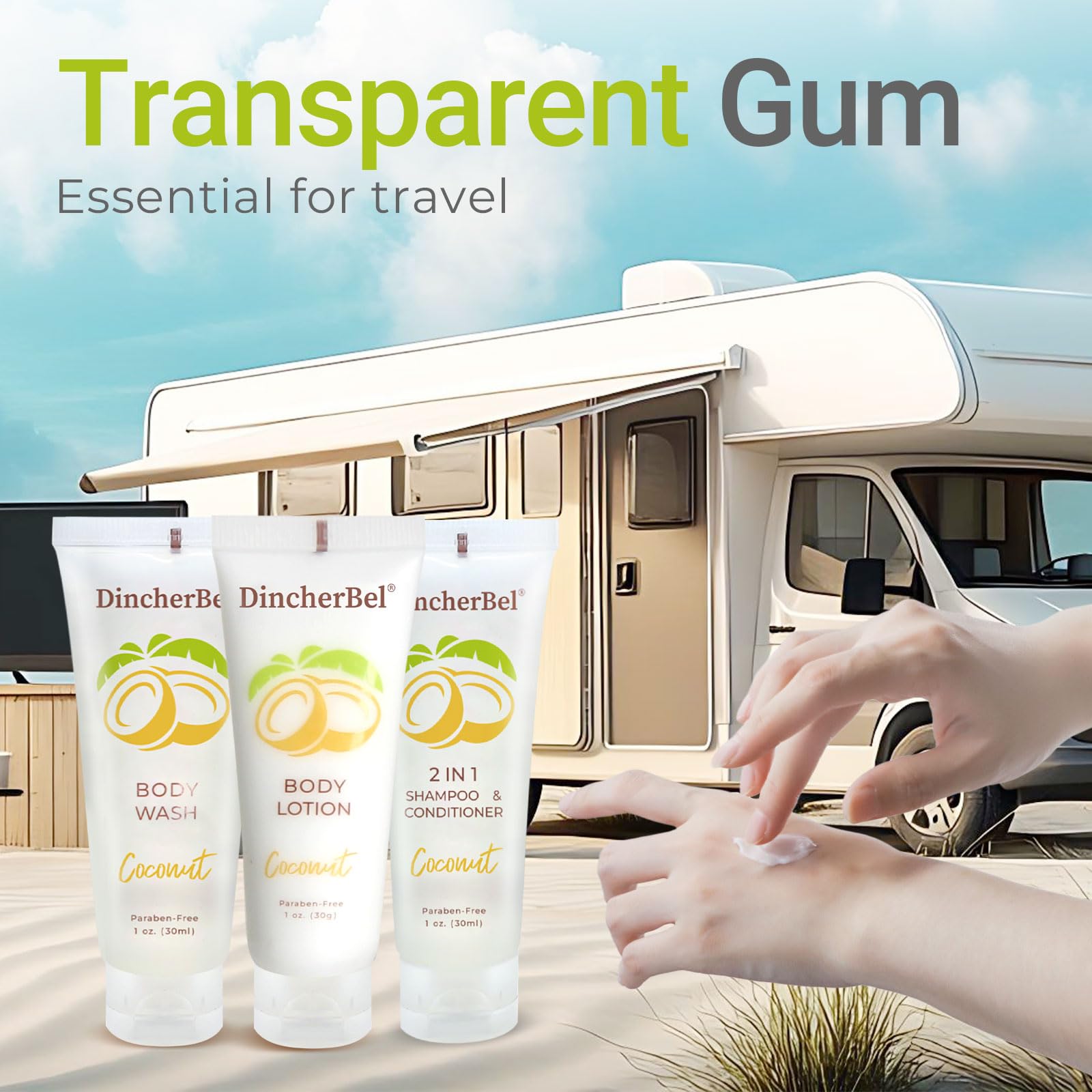 TSA-friendly 1oz tubes from DincherBel ideal for business trips.