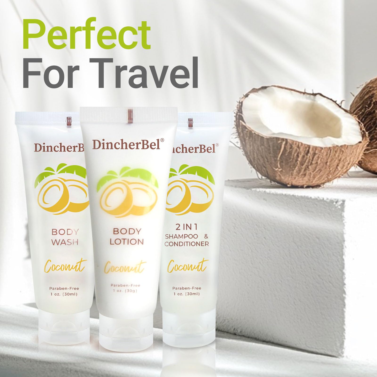 DincherBel coconut toiletries designed for hotel and hospitality supplies.