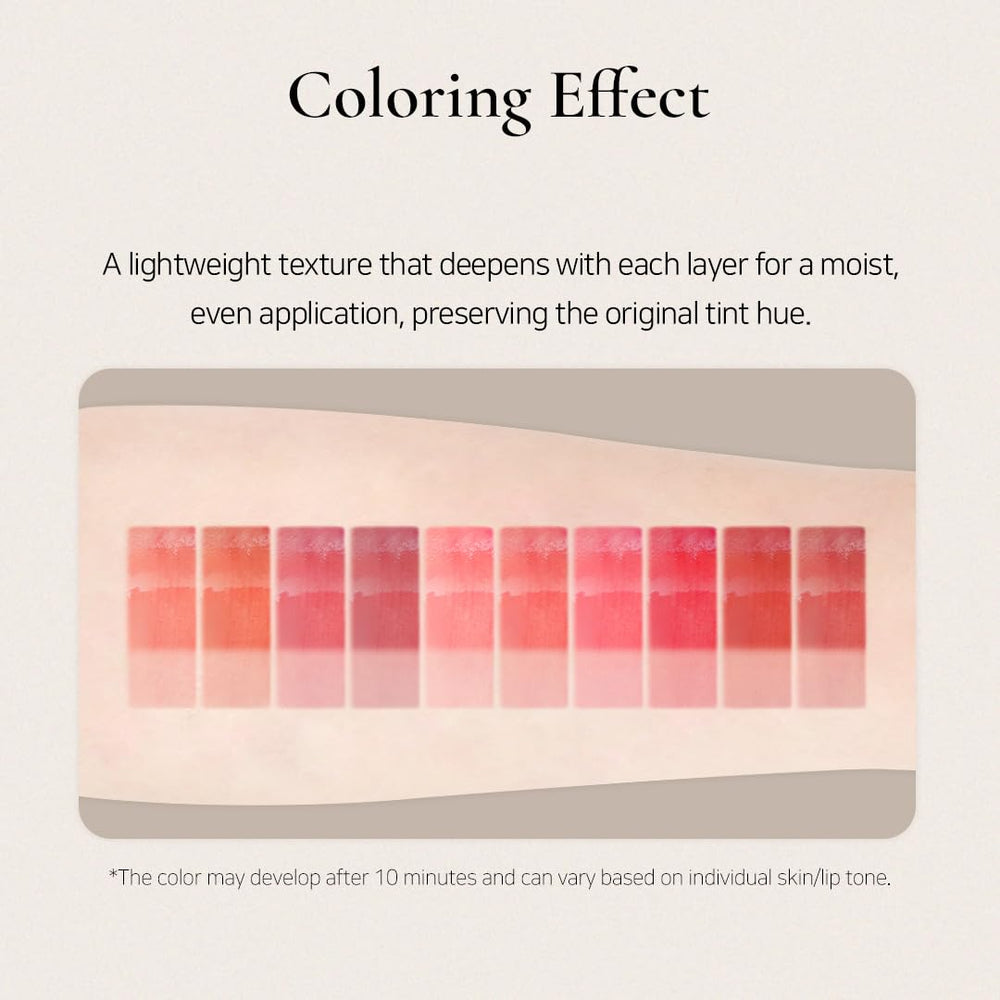 DINTO Blur-Glowy Lip Tint delivers hydration through its moisture-delivery formula for a glassy finish.