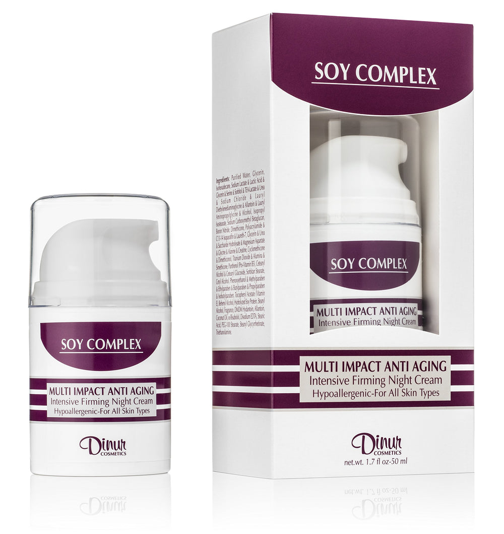 Dinur Cosmetics Soy Complex Night Cream bottle for overnight hydration and gentle firming