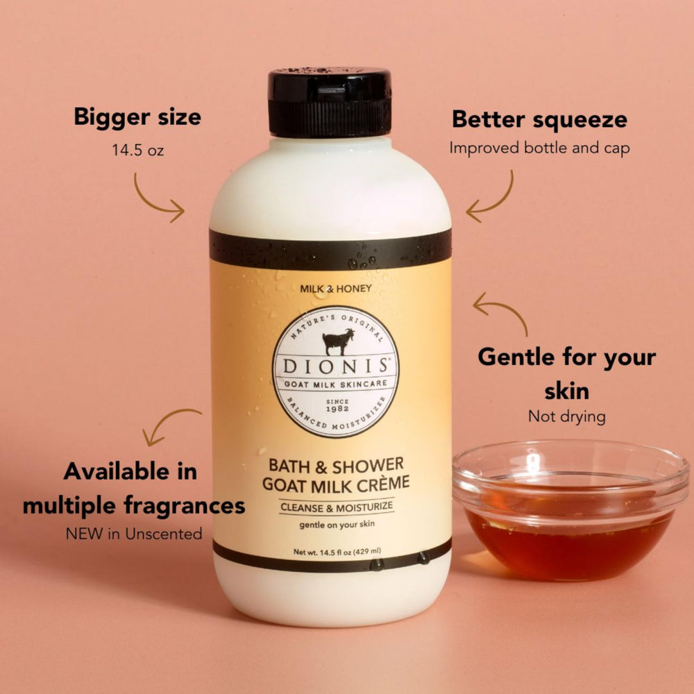 Dionis Goat Milk Bath Soap Milk & Honey close-up foam reveals creamy texture for pampering lathers.
