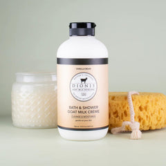 Dionis Goat Milk Bath Soap vanilla-bean bottle emphasizes nourishing moisture.