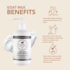 Dionis Goat Milk Body Lotion cream texture close-up showcases rich, non-greasy hydration.
