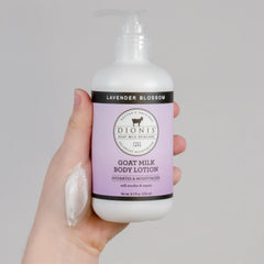 Dionis Goat Milk ingredients panel highlights nutrient-rich formula for moisturized skin.