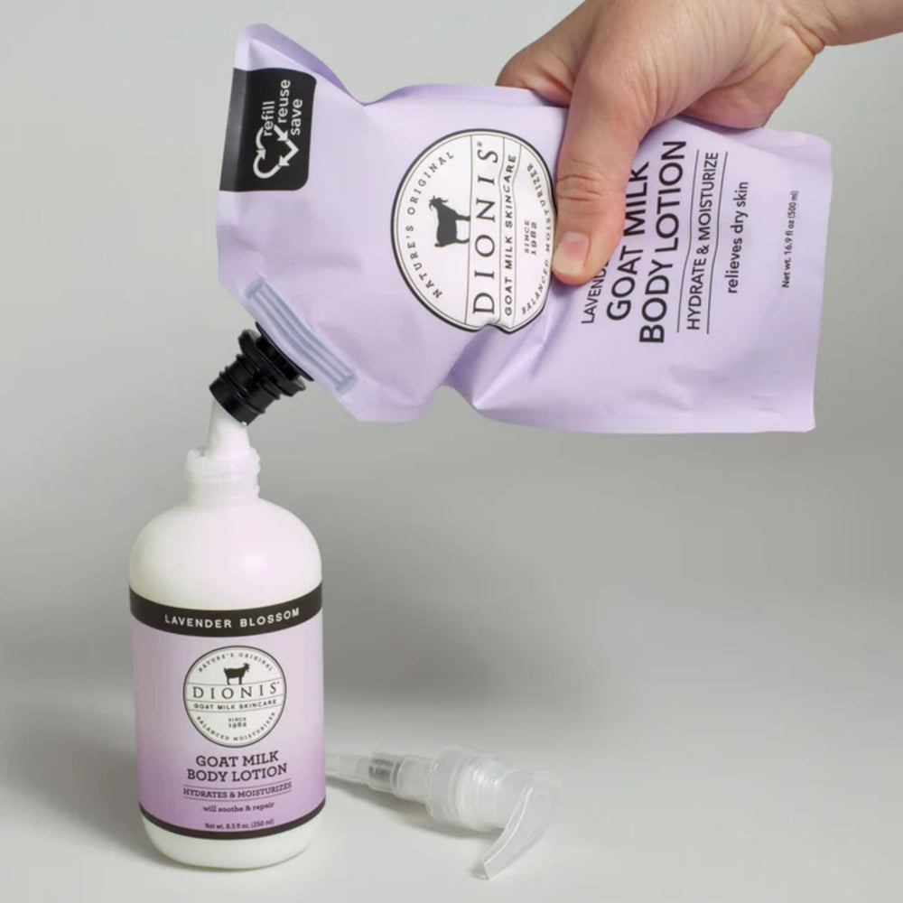 Dionis lotion label closeup highlights clean ingredients and dermatologist-tested comfort.