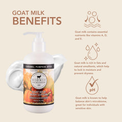 Dionis goat milk lotion bottle poured for quick, non-greasy hydration