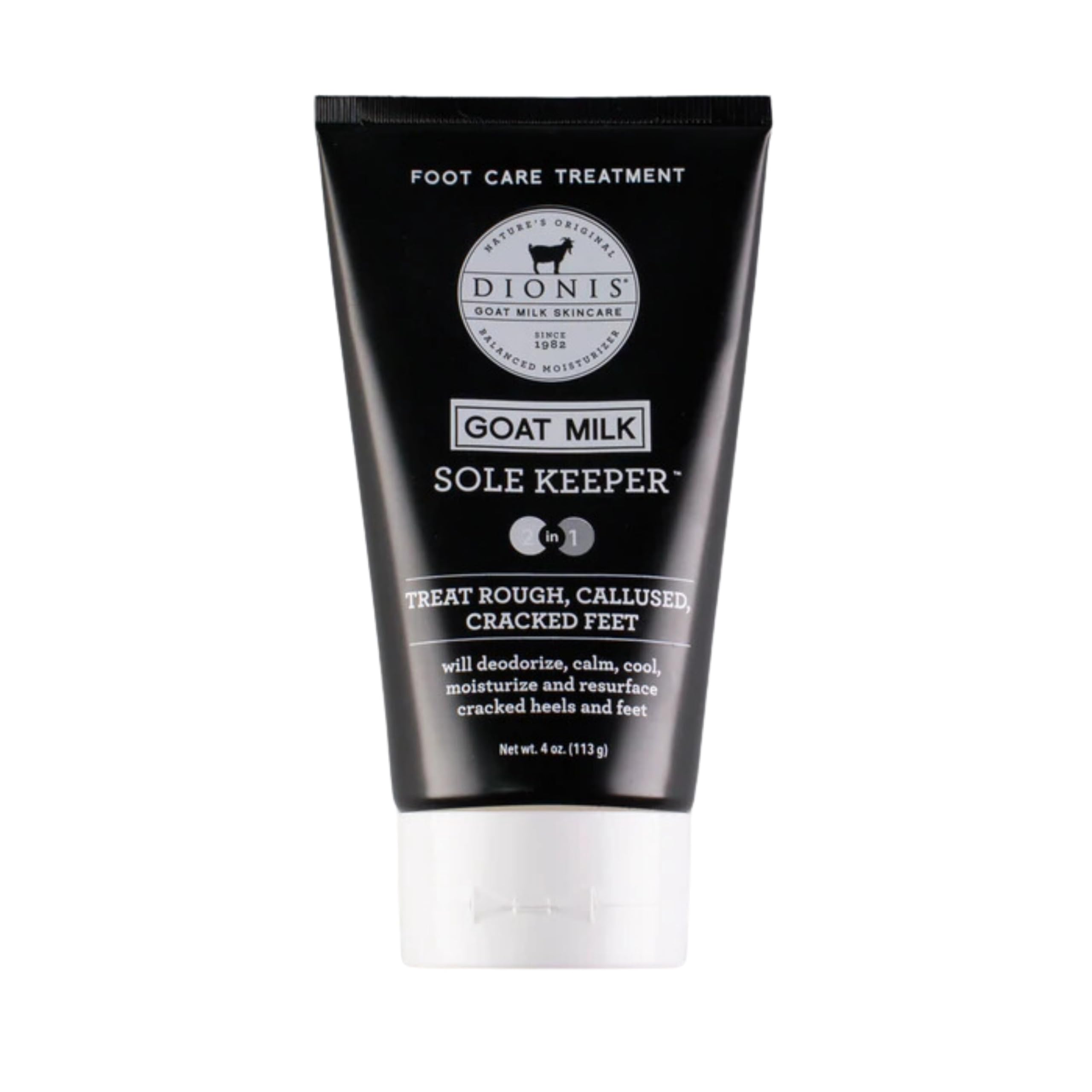 Dionis Sole Keeper bottle demonstrates goat milk footcare for deep hydration.