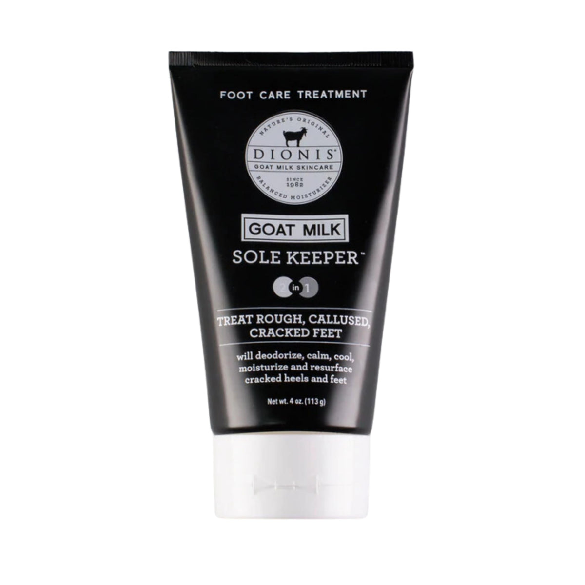 Dionis Sole Keeper bottle demonstrates goat milk footcare for deep hydration.
