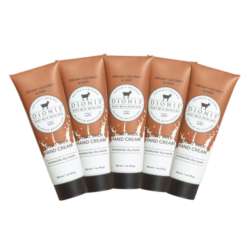 Dionis Goat Milk Hand Cream with creamy coconut oats in six tubes provides lasting hydration