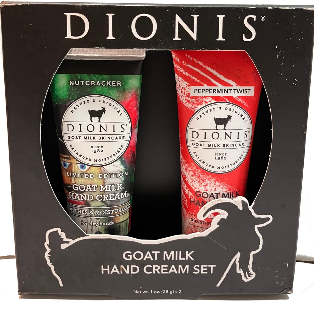 Dionis Goat Milk Hand Cream Duo Nutcracker Peppermint Twist for soothing dry hands