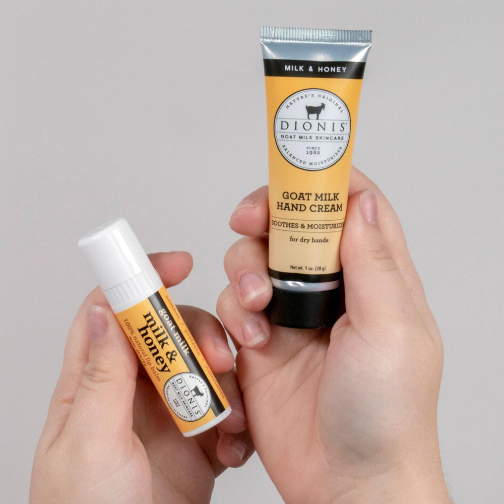 Dionis hand cream packaging emphasizing travel-friendly one-ounce size