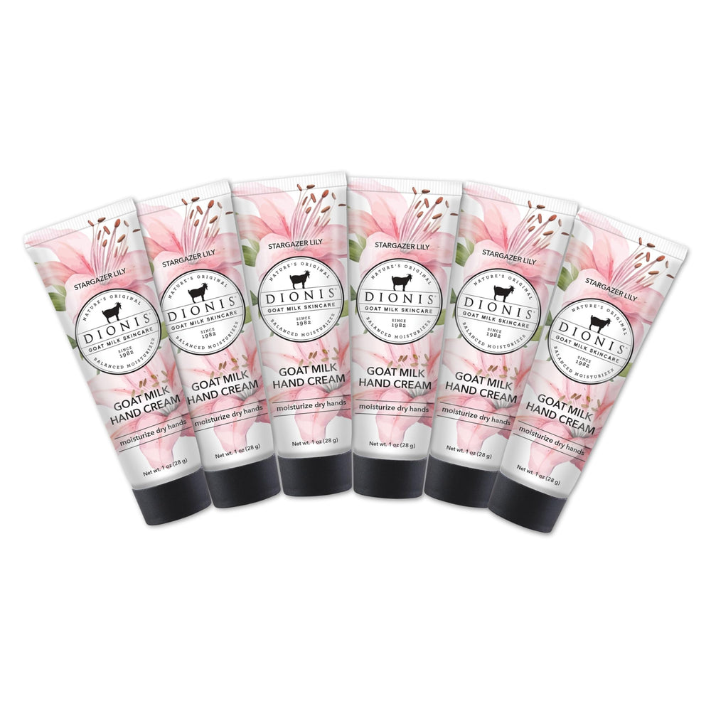 Dionis Goat Milk Hand Cream Stargazer Lily bottle 1oz pack6 provides on-the-go moisture.
