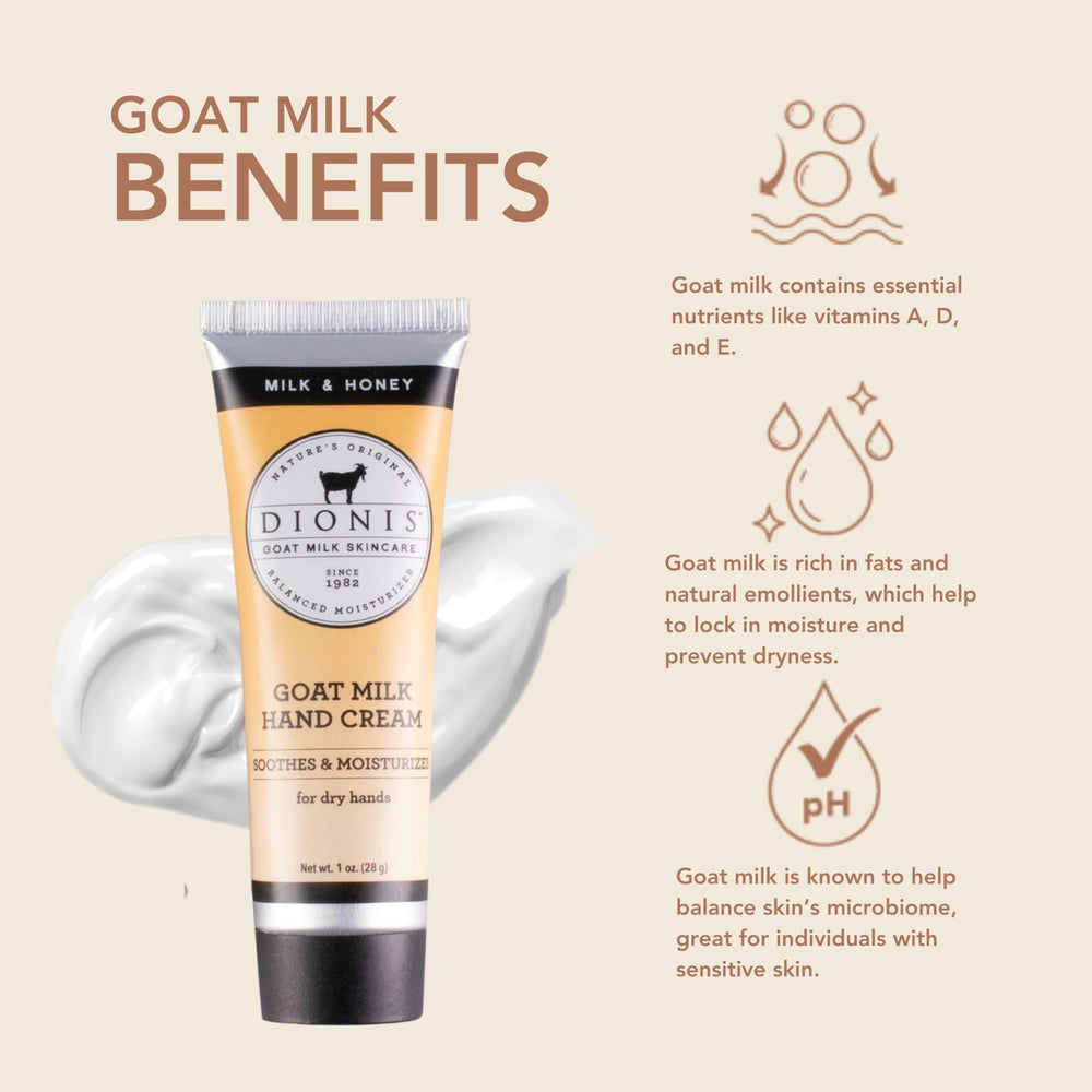 Dionis Goat Milk Hand Cream tube close-up reveals silky, non-greasy application.