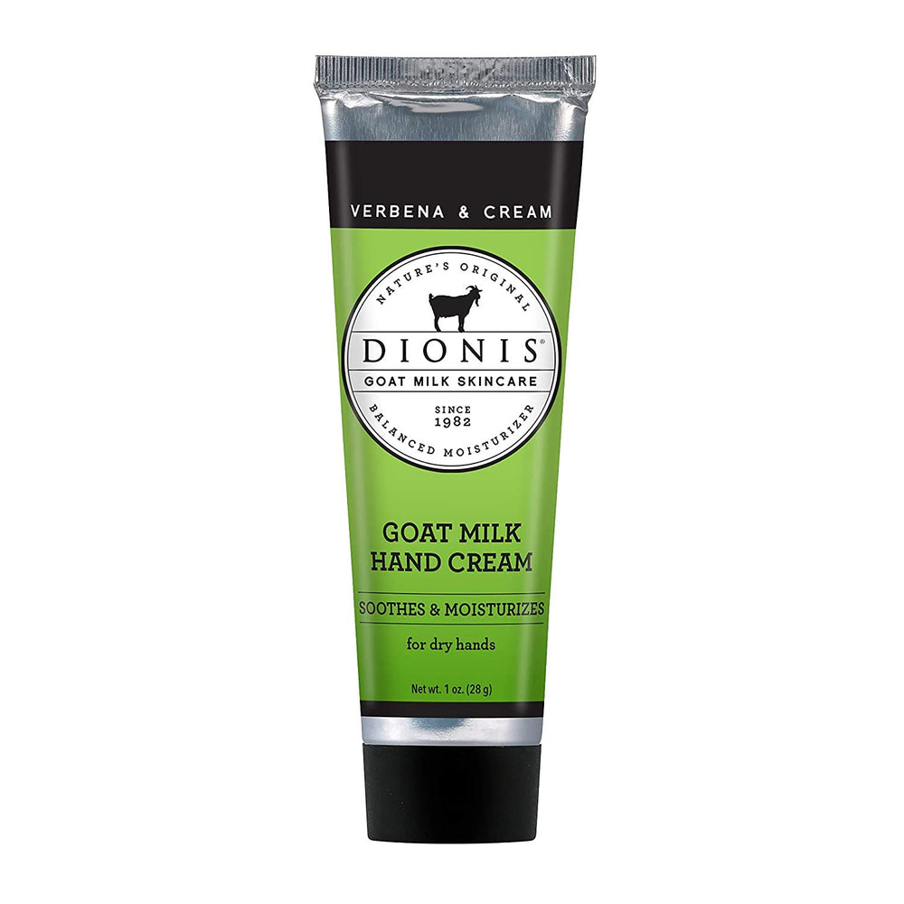 Dionis Goat Milk Hand Cream with Verbena Scent in a 1oz tube for light hydration