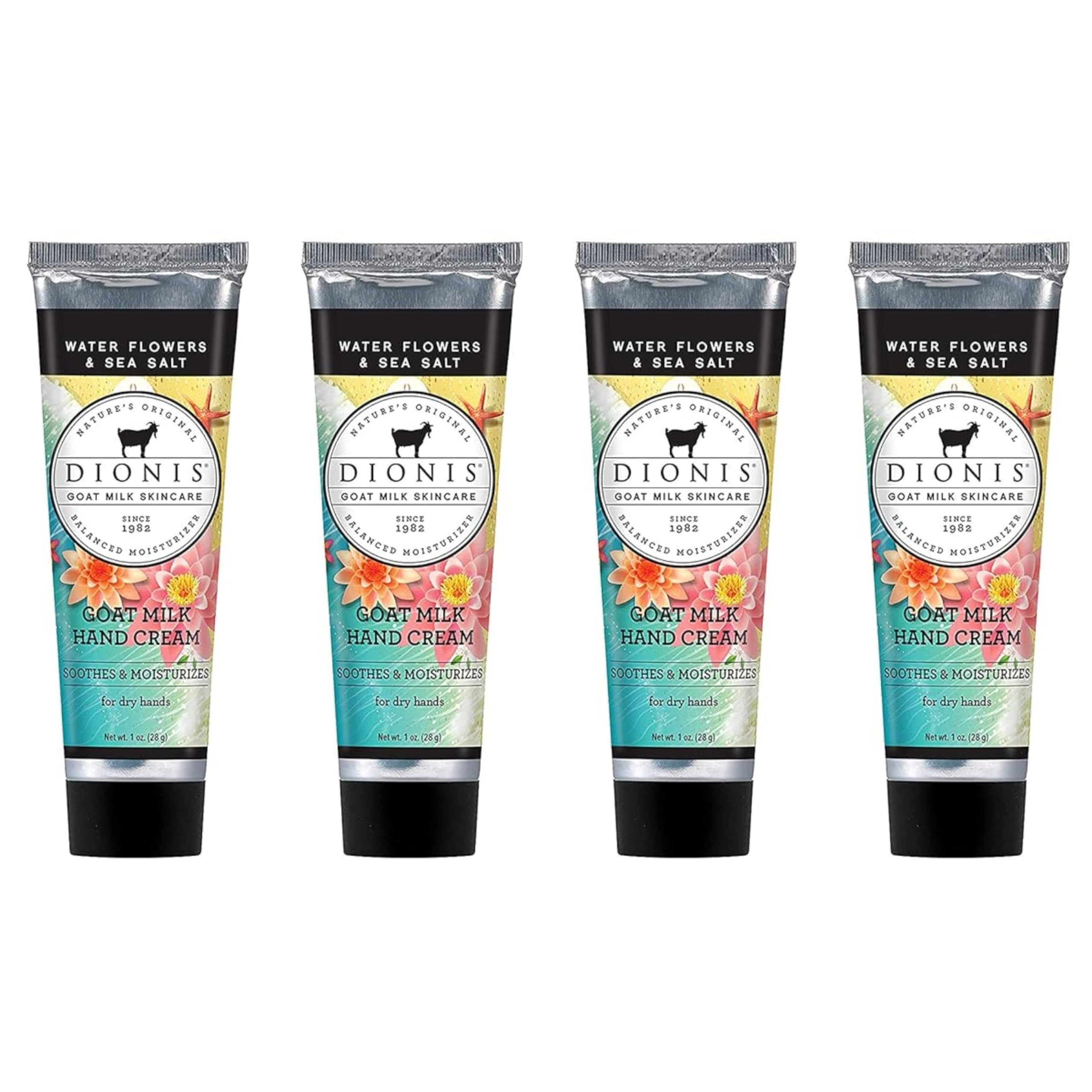 Dionis goat milk hand cream set in travel-size bottles for on-the-go hydration.