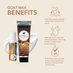 Dionis hand cream tube with caramel pumpkin spice smooths dry skin