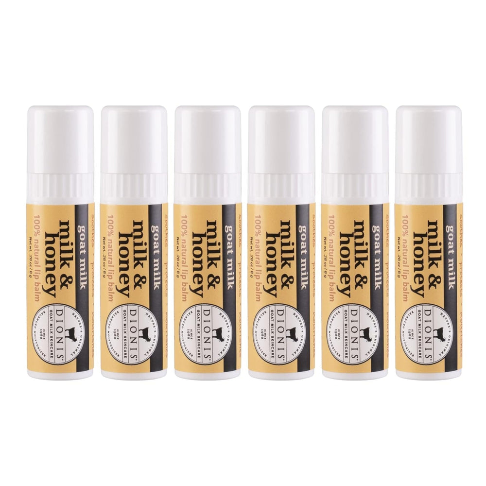 Dionis Goat Milk Lip Balm Milk & Honey 0.28oz tube provides rich hydration.