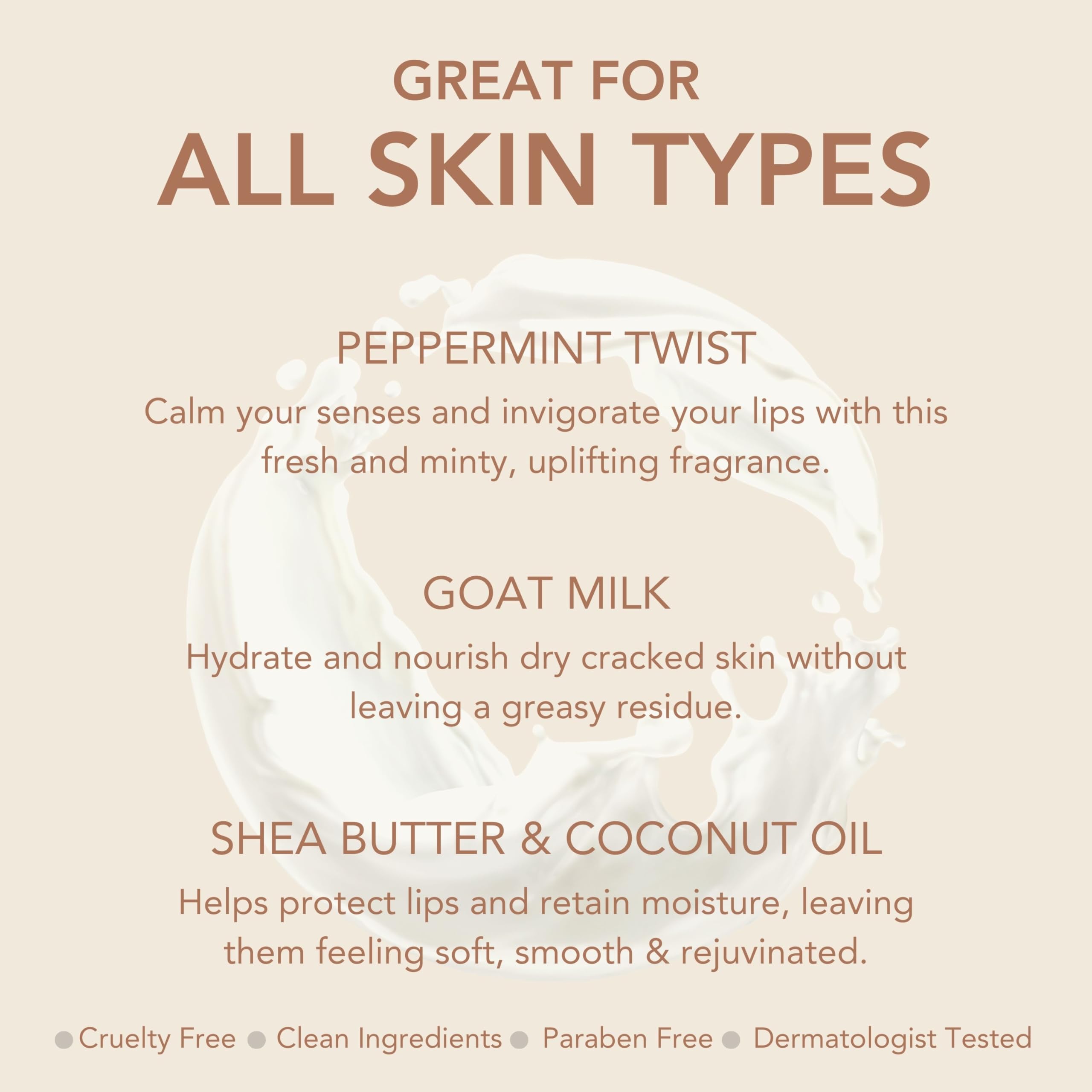 Dionis Peppermint Twist ingredients list featuring goat milk, shea butter, and coconut oil