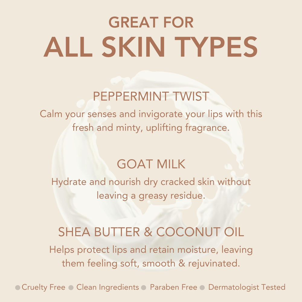 Dionis Peppermint Twist ingredients list featuring goat milk, shea butter, and coconut oil