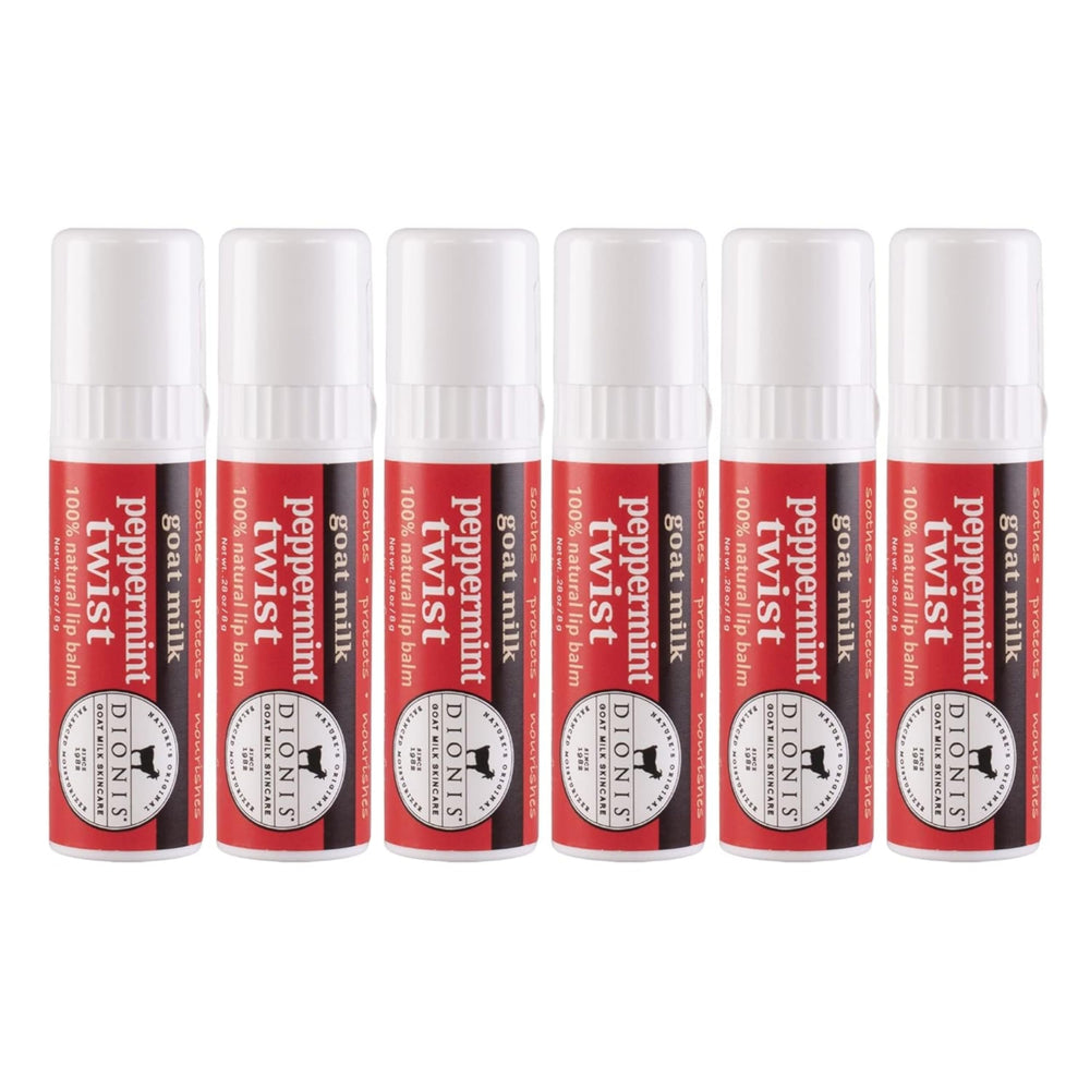 Dionis Peppermint Twist lip balm front view nourishes dry lips with rich moisture