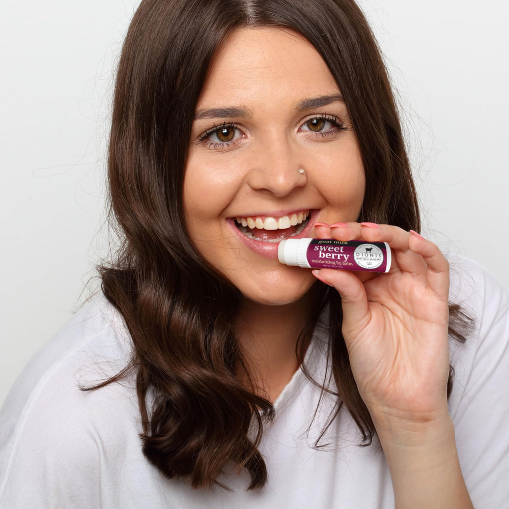 Dionis lip balm with shea butter and coconut oil for hydration.